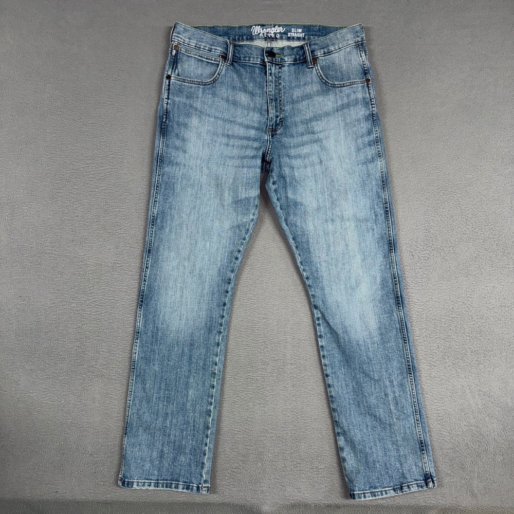 Wrangler Retro Jeans Mens 36x32 Blue Slim Straight Light Wash Denim Western